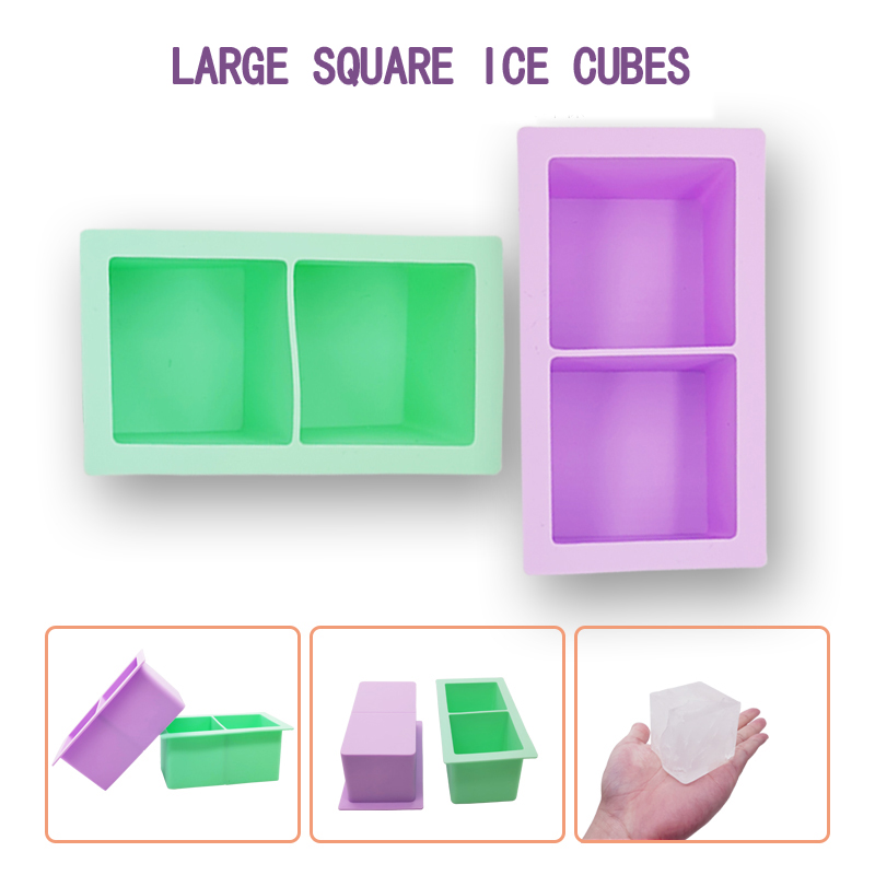 Jégkocka tálca szilikon, 2 lyukú jégkocka penész,négyzet alakú jégtálcát, jégformát, jégkocka tálca hűtőszekrényhez,nagy jégformát koktélhoz és bourbonhoz, gyümölcslé, bébiétel, fagyasztó jégkocka tálca, BPA ingyenes. Ajándék szett
